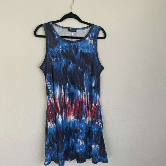 CAMISA Woman Dark Blue & Purple Pocket Crewneck Shift Dress, Size M - Picture 2 of 9